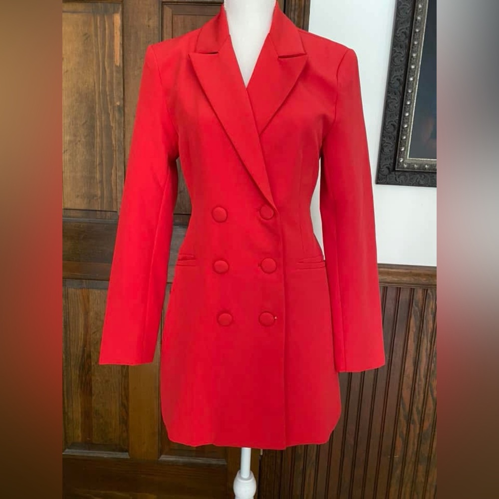 Red Double-Breasted Blazer Dress